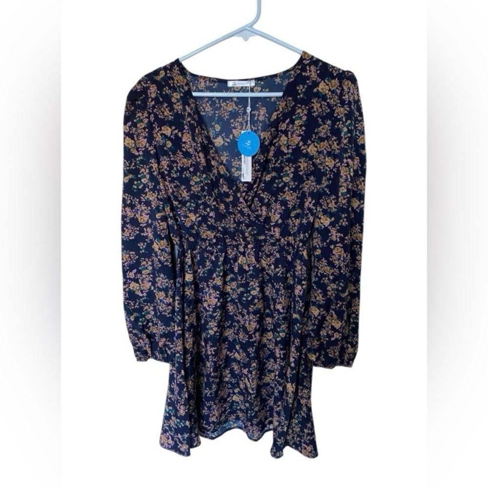 Cupshe Floral Mini Dress - Navy and Yellow